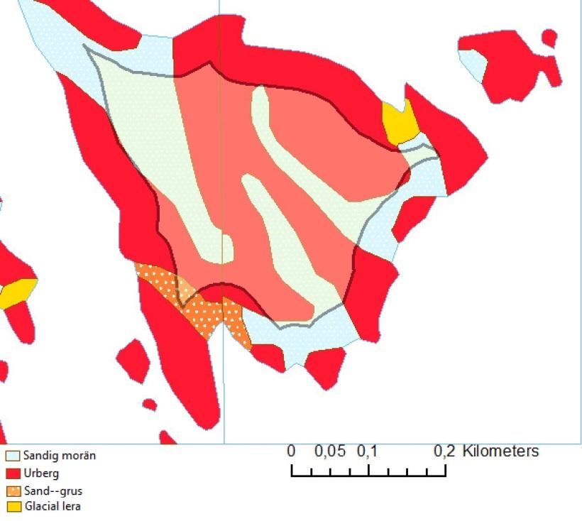 Enligt instruktionerna för GWBal rekommenderas att all mark 50 meter från vattenlinjen räknas bort (Olofsson, B.). Den totala arean blir då 85,600 m 2 0ch fördelningen blir då enligt tabell A2.