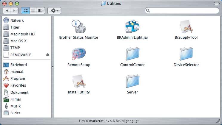 IP-adress via en dator som har Mac OS X 10.2.4 eller senare. BRAdmin Light installeras automatiskt när du installerar skrivardrivrutinen.