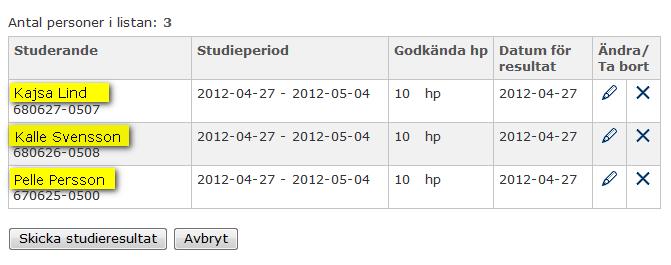 Steg 6 8. Granska listan när du har lagt till alla studerande och deras studieresultat. c.