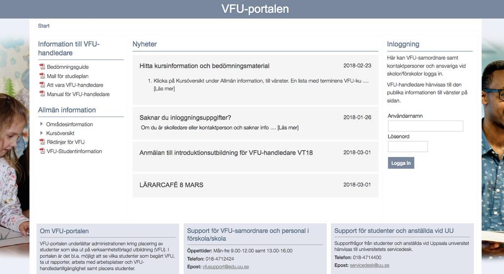 Startsidan Logga in med användarnamn och