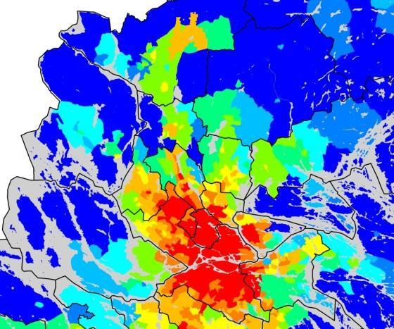 En första kartbild visar hela länet och en andra kartbild visar på en inzoomning av områden där analysen av variabeln är