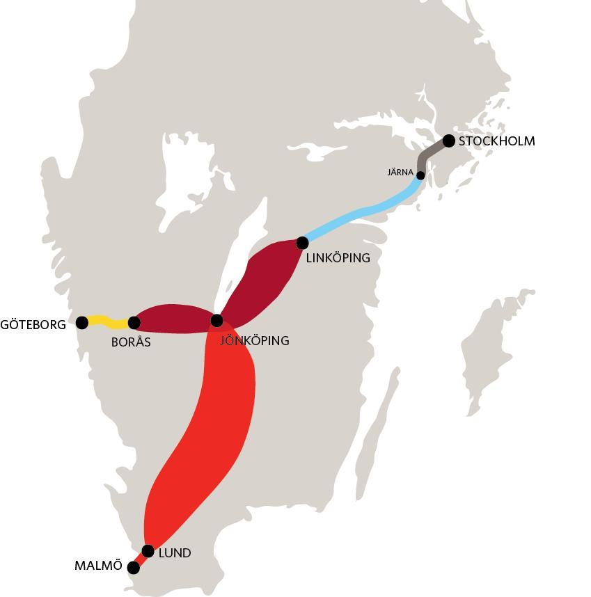 Ostlänken: Första steget Två stora projekt i järnvägsplaneprocess: Ostlänken Järna - Linköping, beslutad första del i ett framtida höghastighetsnät.