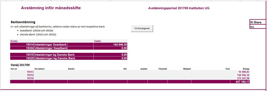 Ny avstämningslista Demo av nya