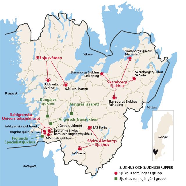 Våra sjukhus Fyra sjukhusgrupper Sahlgrenska Universitetssjukhuset Skaraborgs Sjukhus NU-sjukvården Södra
