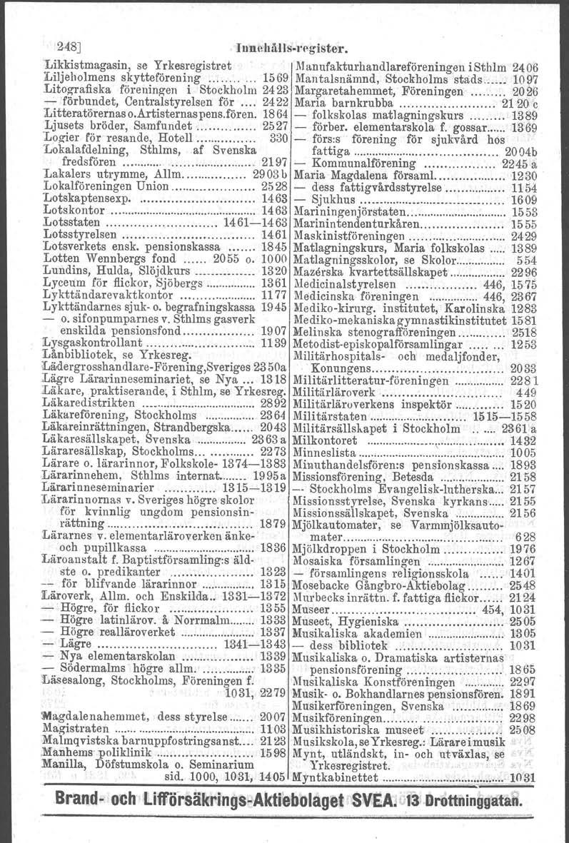 2-48J Inne hällsol l'gister. Likkistmagasin, se Yrkesregistret l\fanufakturhandlareföreningen isthlm 2406 Liljeholmens skytteföreniug 1569 Mantalsnämnd, Stockholms stads.