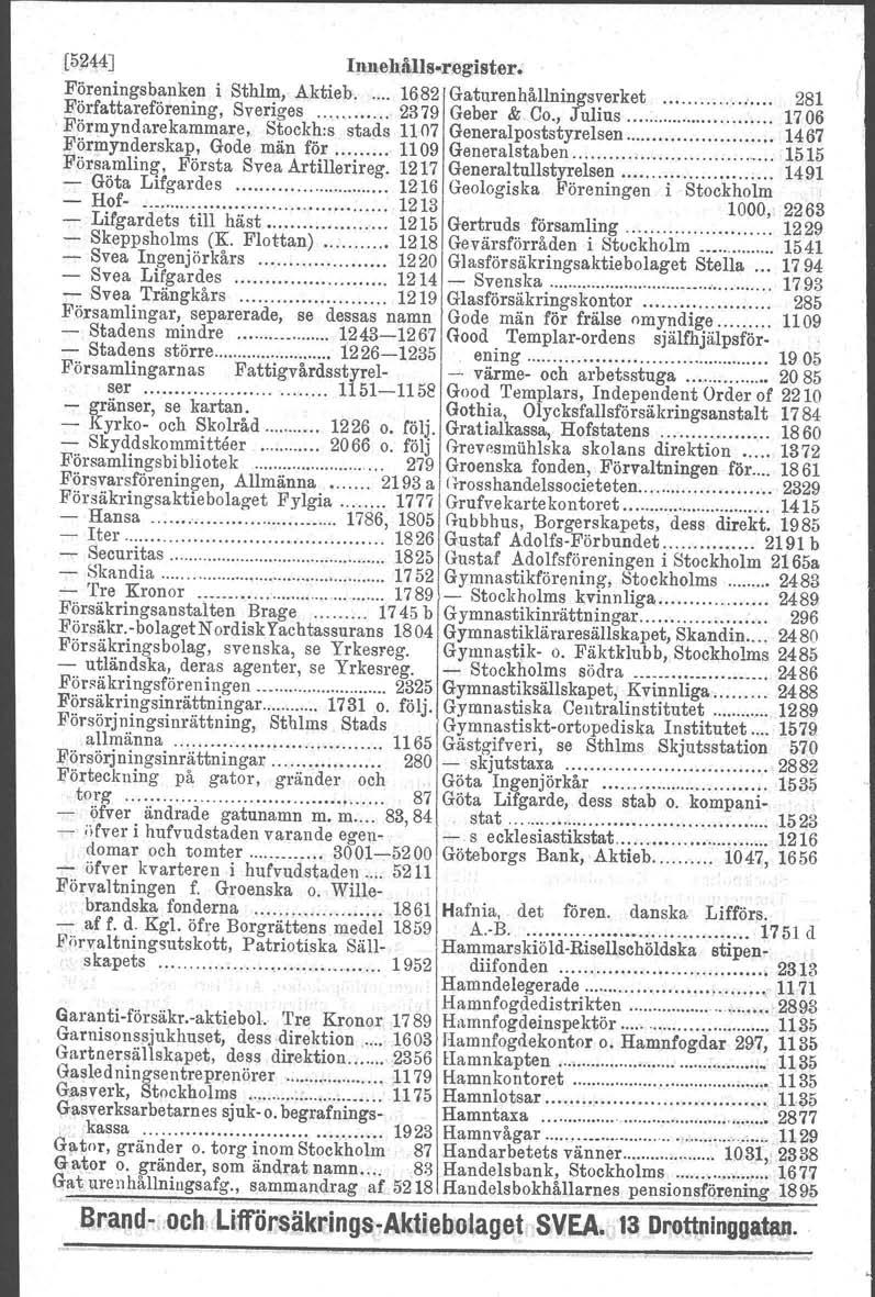 (5~~4J I!meh1ills-register. Föreningsbanken i Sthlm, Aktieb 1682 Gaturenhållnin~sverket.'... 281 Författareförening, Sveriges 2379 Geber & Co.