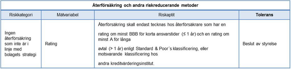 C.3 KREDITRISK Oförutsedda kreditrisker kan uppstå på grund av otillräckligt, felaktigt eller bristande återförsäkringsskydd. Sådana risker kan t.ex.