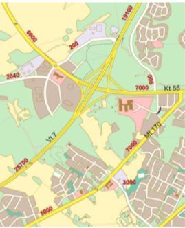 2.2.4 Trafik Trafiknätet Motorvägen (riksväg 7, E18) och motorvägsanslutningen delar planeringsområdet i två delar. Stamväg 55, dvs. Mäntsälävägen, är förbindelsen till Kungsporten.