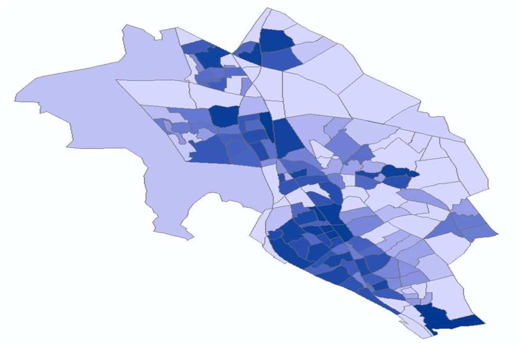 Figur 1. Sollentuna kommuns områdesindelning. Kartan i figur 1 är indelad i numrerade områden och har erhållits av kommunen.