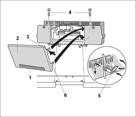 Sätt fast instrumentpanelens sockel invändigt till höger och vänster i kabelgenomgången på pannan med 2 plåtskruvar (fig. 15, pos, 4).