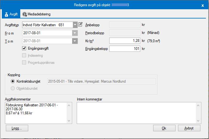 MEDIAFÖRBRUKNING Du kan lägga upp en avgift för olika typer av mediaförbrukning, exempelvis el, värme, vatten.