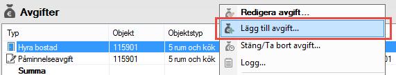 Avgiftstypen kan innehålla nästan all information/parametrar så när du lägger upp en ny avgift på ett kontrakt kan det räcka med att du kanske väljer belopp bara.