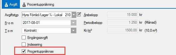 PROCENTHYRA Om kontraktet har en fast uppräkning i procent varje år så använder du denna variant.