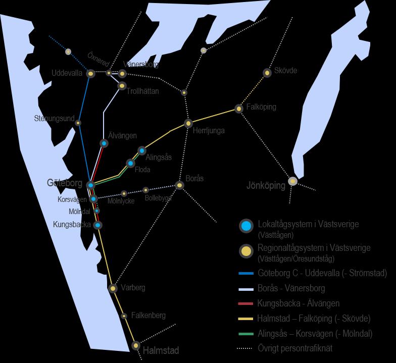 13 Figur 5 Karta över tolkning av Västtrafiks i dagsläget (2017) planerade linjesträckningar vid Västlänkens öppnande.