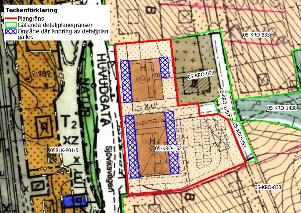 9(22) Kartan visar detaljplaner i anslutning till planområdet, samt området där denna ändring av detaljplanen gäller (blåskrafferat). Karta: Norrköpings kommun. 3.