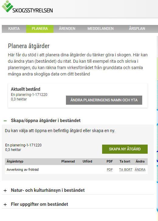 Varje åtgärd får ett pdf-dokument med karta När du har gjort en planering kan du skapa en eller flera åtgärder.