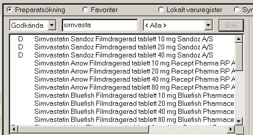 Läkemedel tillgängliga via dosmaskin är tydligt markerade med ett D (dosdispenserbart)