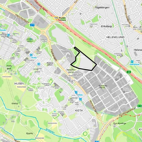 Sida 2 (12) Utlåtande Kista med planområdet markerat Syfte Syftet med detaljplanen är att möjliggöra en utbyggnad av planområdet till en blandad stadsdel där bostäder, publika lokaler, offentliga