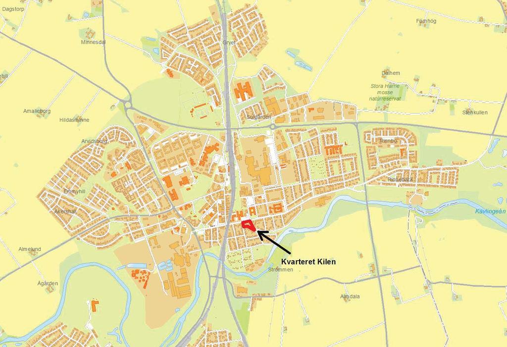 3 Översiktskarta över Kävlinge. Område som anvisas redovisas med röd begränsningslinje.