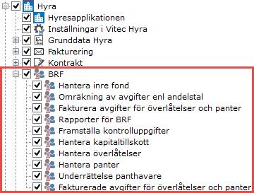 BEHÖRIGHETER Under Meny->Inställningar->Systeminställningar->Behörigheter->Roller kan ett antal olika rättigheter för BRF ställas in.