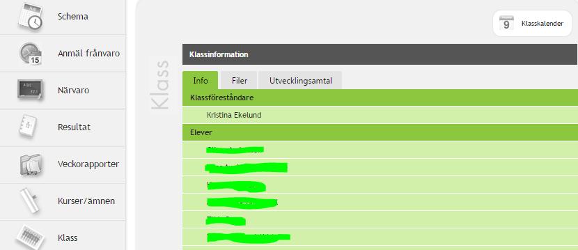 Klass Under rubriken klass ser du vilka som går i klassen, eventuella filer som