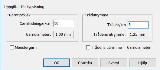 Med värden från Garndialogen I övre delen av dialogrutan Garn kan man ge garnet ett namn.