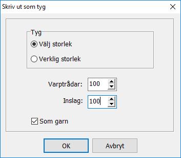 Skriv ut med inredning Man kan välja om man ska skriva ut hela eller en del av mönstret med de inställningar man gjort, eller på annat