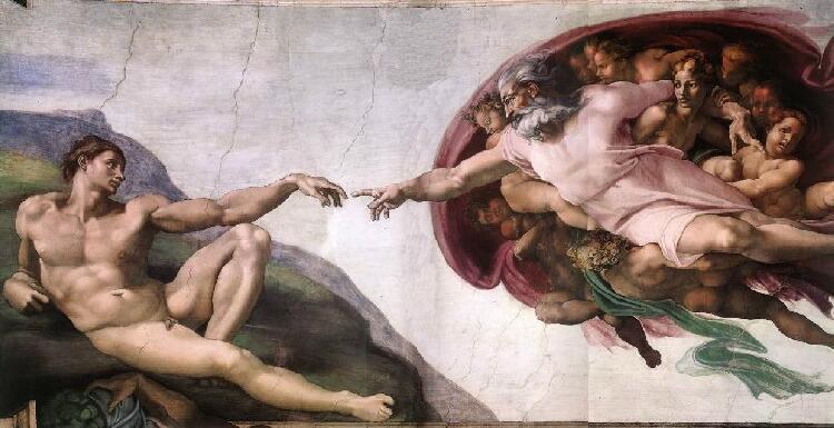 Michelangelo Michelangelo har skapat ett av våra mest kända motiv: Gud skapar Adam som går att betrakta i Sixtinska kapellet.