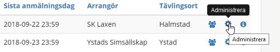 Här visas dels information om antalet anmälningar samt möjlighet att skapa anmälningsfiler, excel-dokument etc. För mer detaljerad information, se avsnittet Administrera anmälningar.