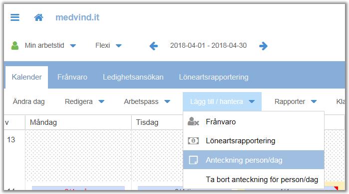 Figur 27 Röd markering betyder att det finns en anteckning på dagen Anteckningen kan antingen vara skriven av dig själv eller av