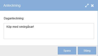 För att läsa/ skriva en anteckning markerar du dagen och under menyvalet Lägg till/hantera väljer du Anteckning person/dag.