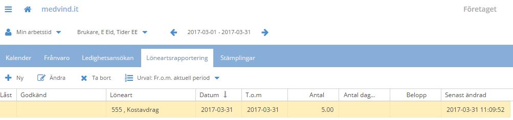 Väljer du att ange Lönearts rapportering direkt i Min arbets tid, under Lägg till/hantera, rapportera du i samma fält.