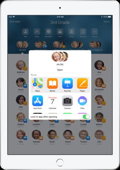Öppna och lås appar. Öppna en specifik app på varje elevs ipad samtidigt. Du kan också låsa ipad i en enskild app så att eleverna behåller sitt fokus på det aktuella ämnet eller provet.