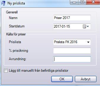 Ändra priser - skapa ny prislista - aktivera prislista När man ändrar sina priser kan man göra på två olika sätt: Skapa ny prislista baserad på den befintliga prislistan.