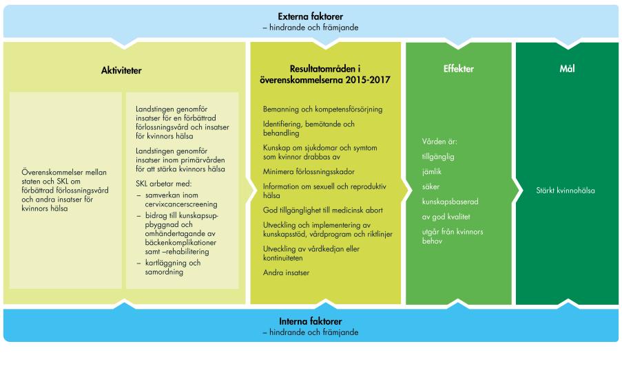 Uppföljning av överenskommelser om förlossningsvård och kvinnors hälsa analysmodell som bygger på en programteoretisk ansats.