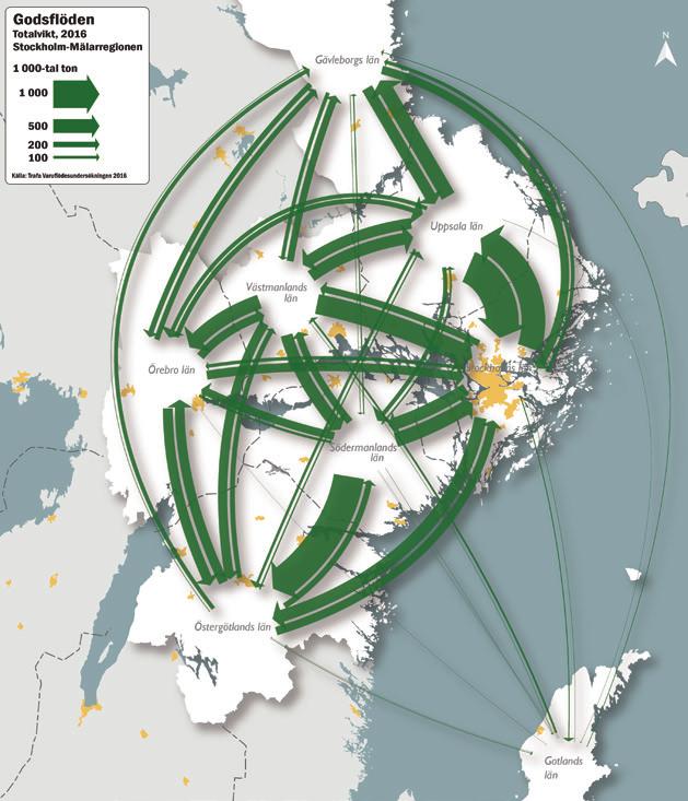 Nuläge Figur 7. Godsflöden inom Stockholm-Mälarregionen.