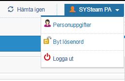 LATHUND 8(29) 3 Flikar i webben När du loggat in i Schema & Bemanning visas de funktioner du har behörighet till. 3.1 Verktygsvyn Uppe till höger finner du uppgifter om inloggad person, område/bemanningsgrupp och du kan byta lösenord eller logga ut.