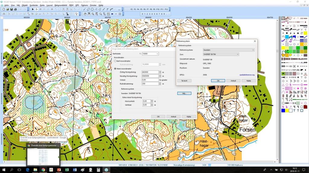 Koordinatsystem Tema: ej krångel (och vid krångel - ta hjälp av någon som kan) Använd inte gamla programvaror (ex OCAD 8 eller tidiga versioner av OO mapper) Laserdata från LM ligger i rätt