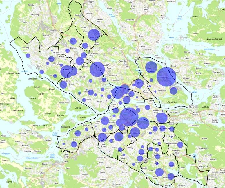 3.2.1 Befolkningsprognos Var befolkningen ökar i Stockholms stad är mycket beroende av var det byggs bostäder.
