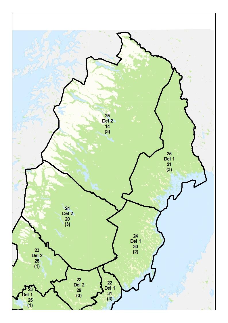 Län: Västerbotten (24), Norrbotten (25). Skogsmark tusen kr/ha.