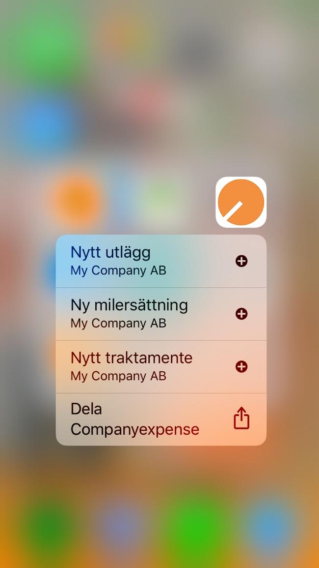 3.6 Registera ett utlägg med 3D touch Den här funktionen gäller för alla som har en Iphone. Du kan välja att registera ett utlägg utan att gå in i appen.