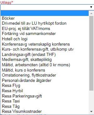 Sida 10 av 13 Rapportera utlägg Utlägg I rutan för utlägg väljer man från och till vilket datum utlägget gäller Här väljer man det datum som står på kvittot. OBS!