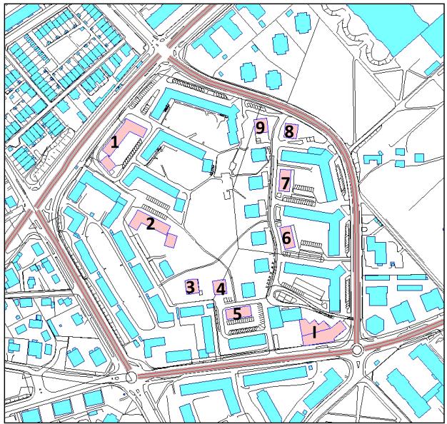 1. Underlag Detta PM samt beräkningar är baserade på vår rapport 1320023236 Trafikbuller Rackarbaerget rev2 161012. 1.1 Revideringar 1.1.1 Byggnader Figur 1: Planerade byggnader markerade i rosa Placering av byggnad 1 har reviderats enligt L-01-P-1_husflytt.