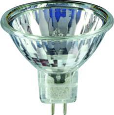 8 - Ljuskällor Halogenlampa Kalljus GU5,3 Kalljusspegellampa med plant frontglas, UV-block och reflektorbeläggning typ Hard Coating. Driftspänning 12 V, sockel GU5,3. Kan även användas i GX5,3 sockel.