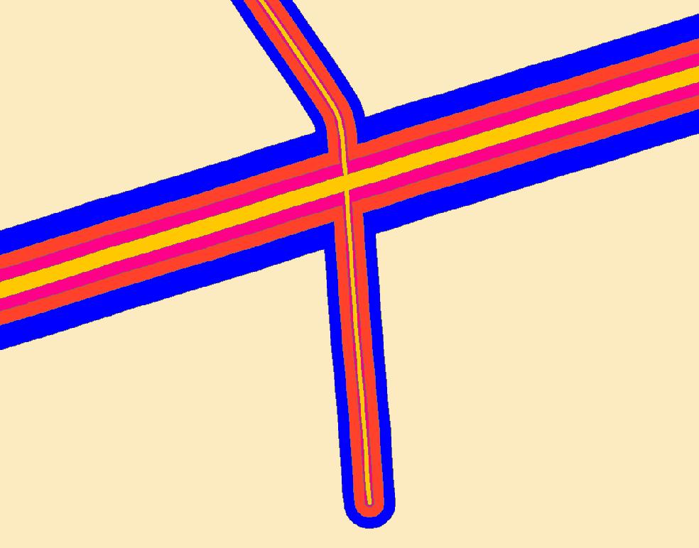 Uppdragsnr: 10093982 Bilaga 1 4 (5) G Buffertanalys Buffrar kring varje väg har beräknats enligt mall för beräkningsmodellen för vägtrafikbuller.