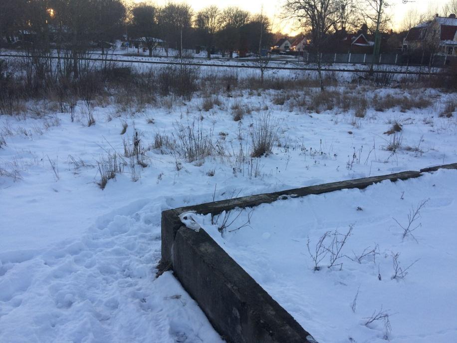 Foto Område i planerad framtida byggnad samt linje med fastighetsgräns