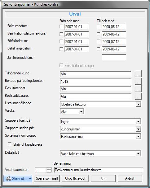 11. Rapporturvalet sker via menyn Rapporter - Rapportcentral Kundreskontra Reskontrajournal med