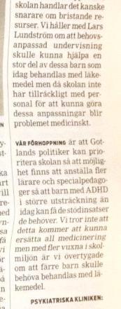 7,5 % av skolpojkar medicinerar mot AD/HD på Gotland Dock ska behandling med läkemedel