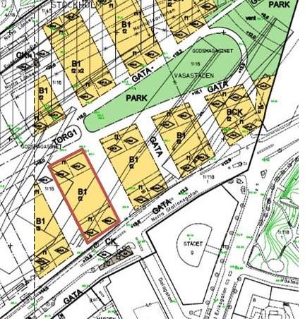 Sida 6 (10) Bilden visar del av första detaljplanen för Hagastaden. Kvarteret Algoritmen, markerat i rött, är beläget i korsningen Norra Stationsgatan/Dalagatan.
