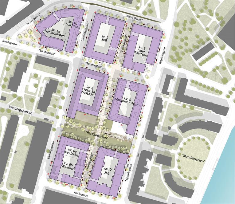 Bild 1 Detaljplaneområdet, kv. 5 tillhör Stockholmshem Persikan är idag ett industrikvarter med SL:s bussdepå som en barriär i området.
